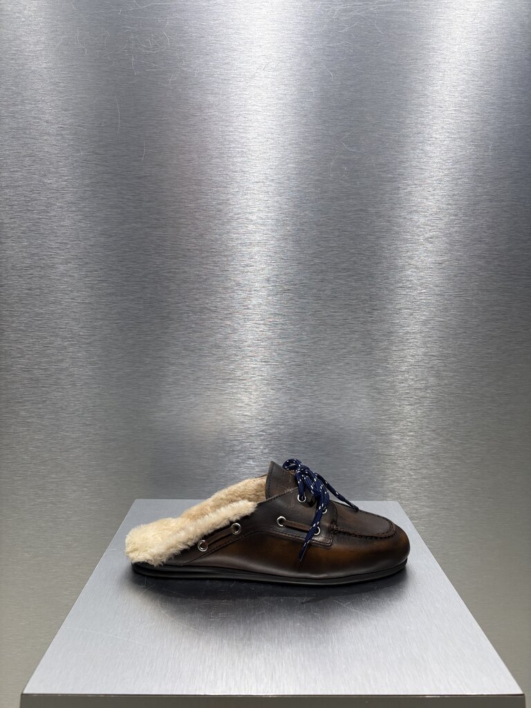 Posa Boat Loafer Mule Leather  FUR - Coffee