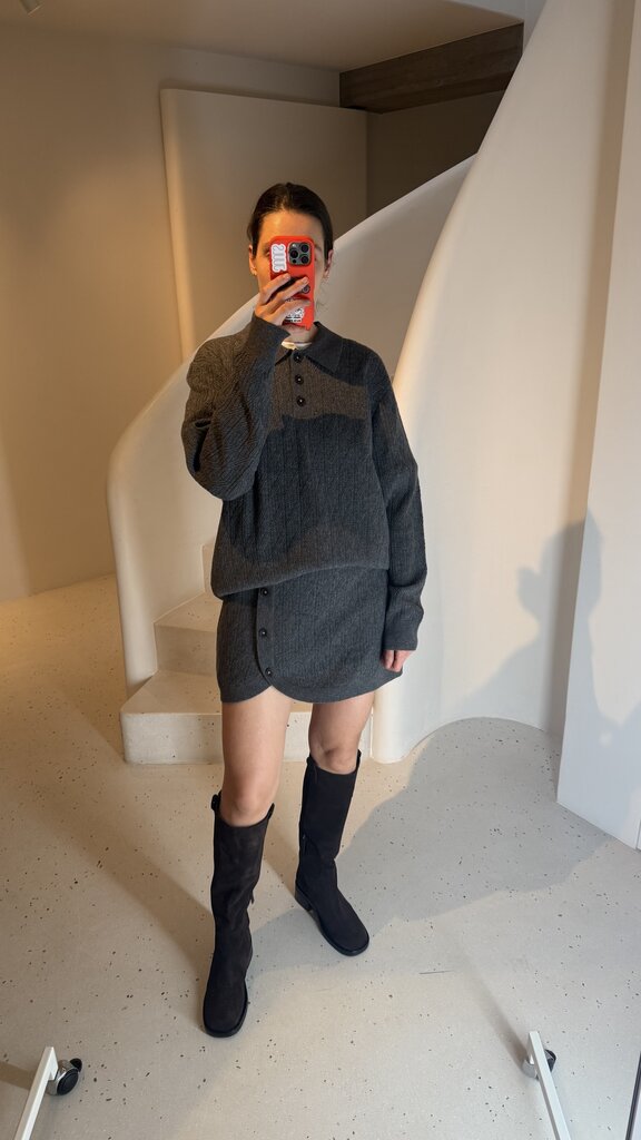 The Garment Como Cable Polo - Grey Melange