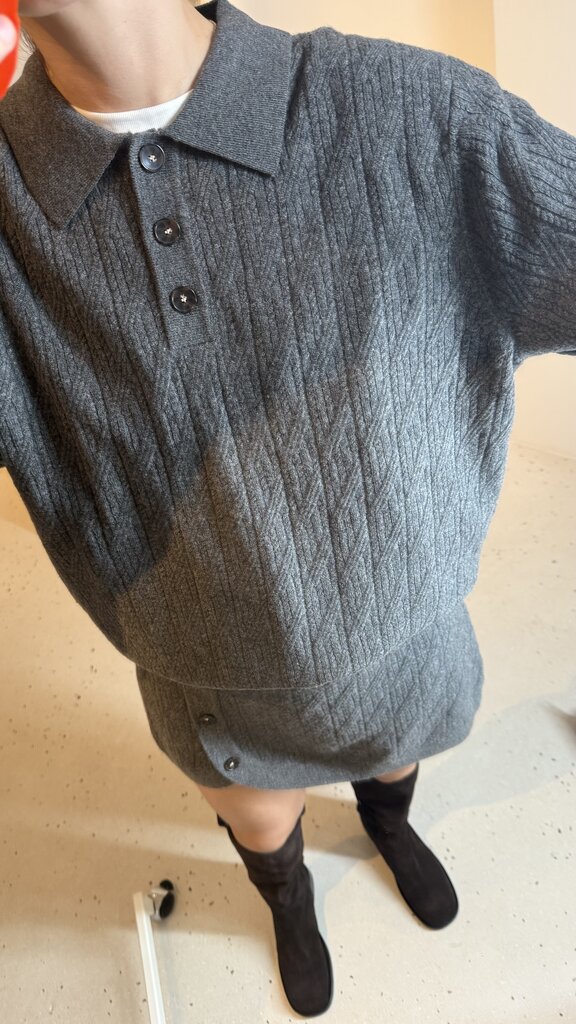 The Garment Como Cable Polo - Grey Melange