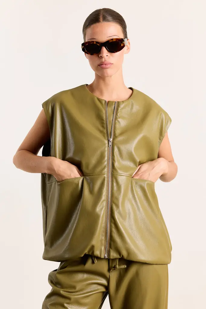 Studio Clique Teddy jacket - Vegan leather olive