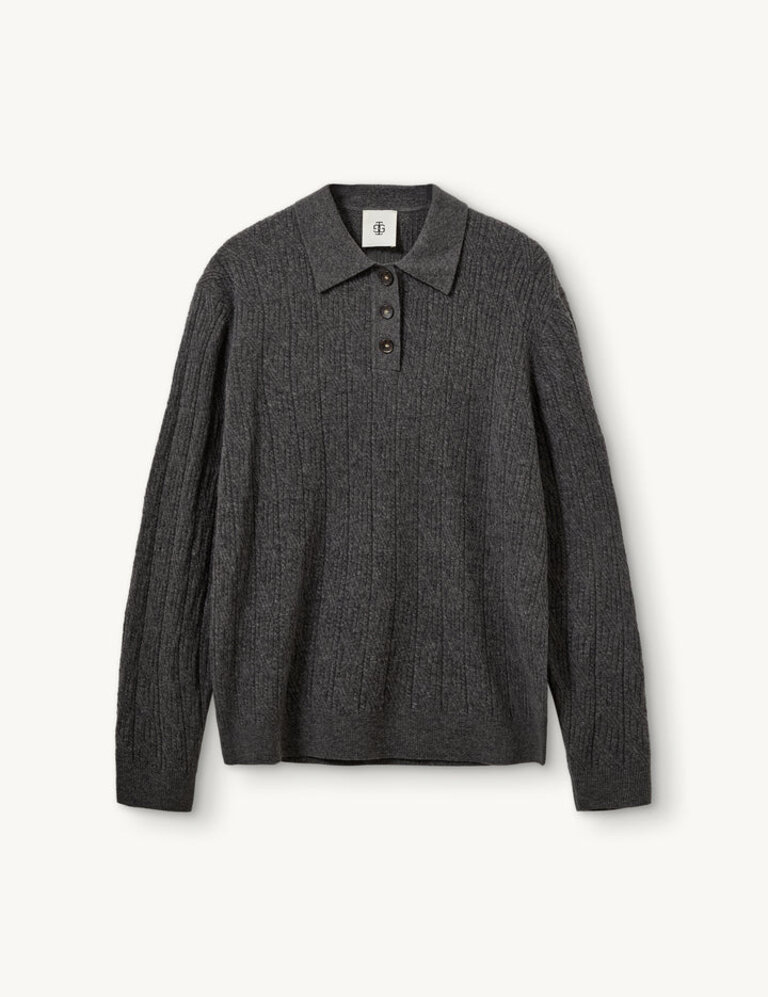 The Garment Como Cable Polo - Grey Melange