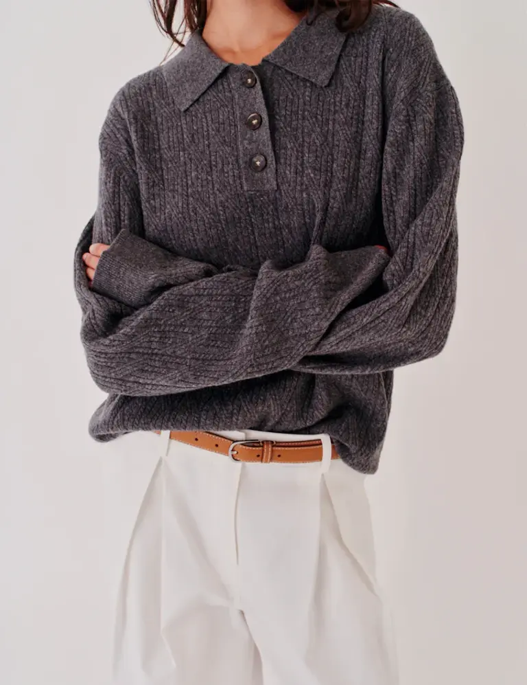 The Garment Como Cable Polo - Grey Melange