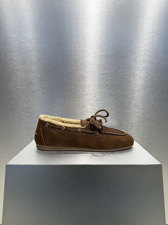 Posa Boat loafer fur - Dark brown suede