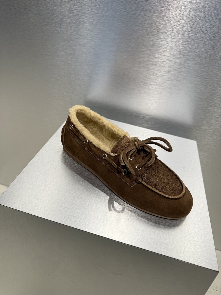 Posa Boat loafer fur - Dark brown suede
