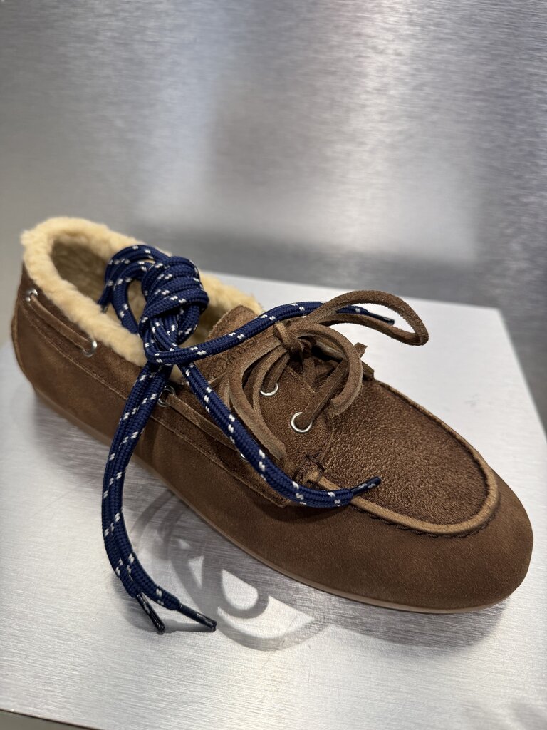 Posa Boat loafer fur - Dark brown suede