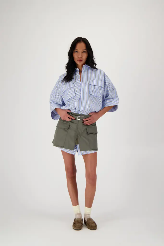 Rae Stockholm Long Shirt - Black/ blue stripe