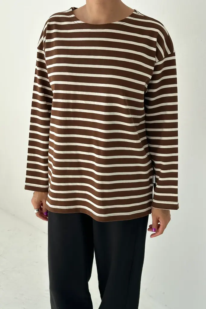 Le Bon Shoppe Marseille top - White stripe/ coffee