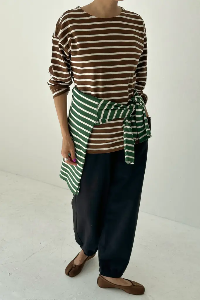 Le Bon Shoppe Marseille top - White stripe/ coffee