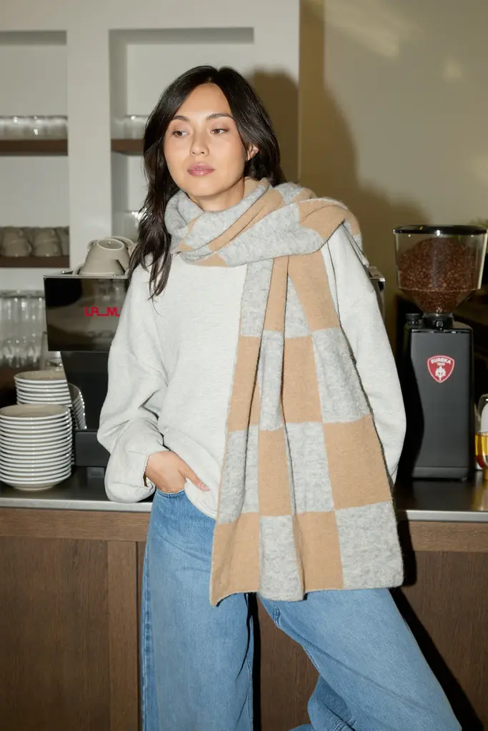 Studio Clique Suzy Scarf - Camel/Grey Checks