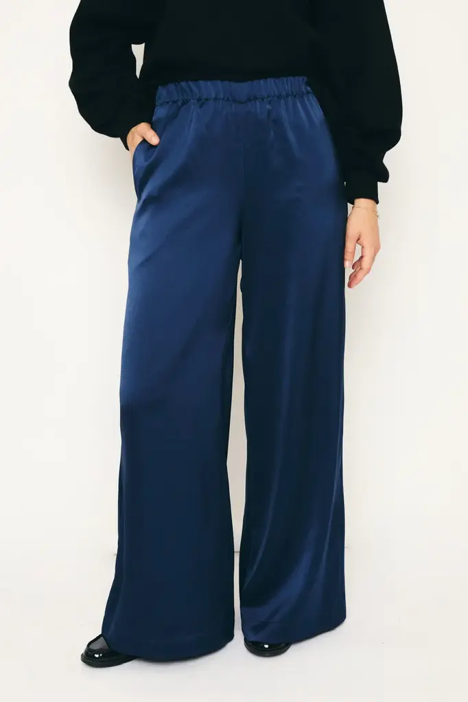 RE/BORN Tina satin pants - Dark blue
