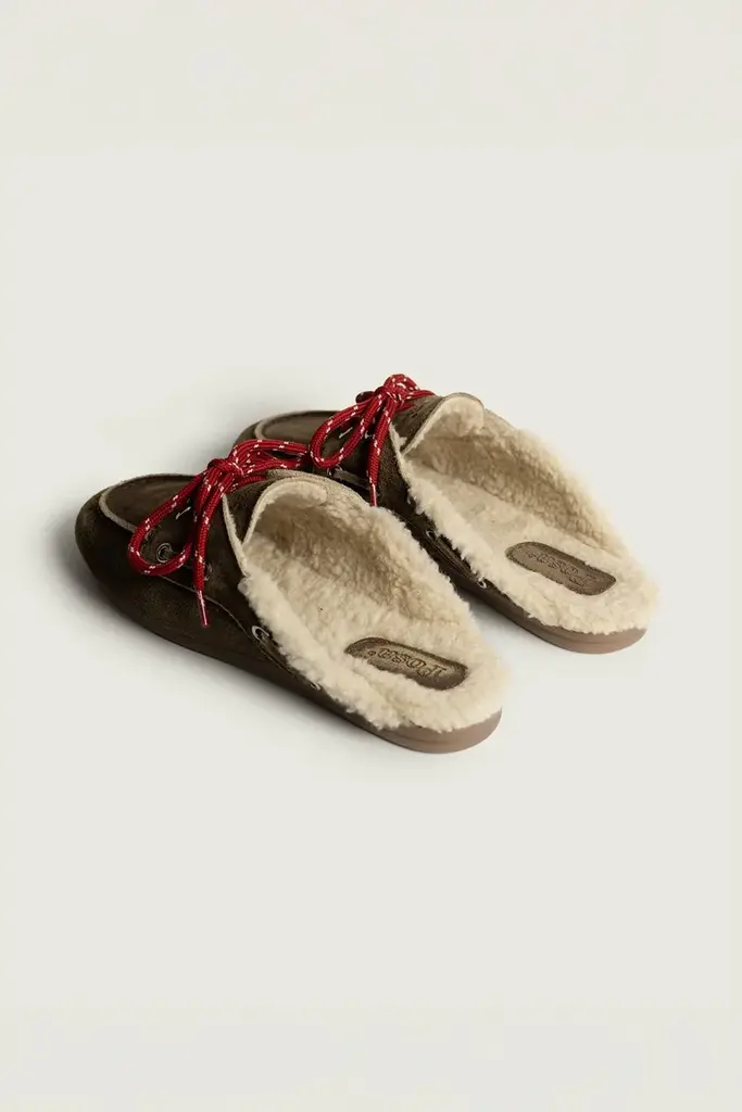 Posa Boat Loafer Fur Mule Suede - Dark Brown