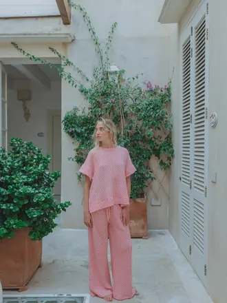 Love Sundaily Bun Bun Pants - Jacquard Pink/Red