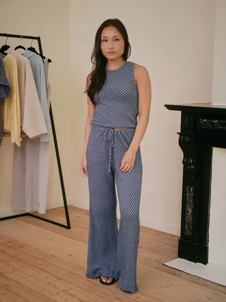 Love Sundaily Bun Bun Pants - Jacquard Blue/White