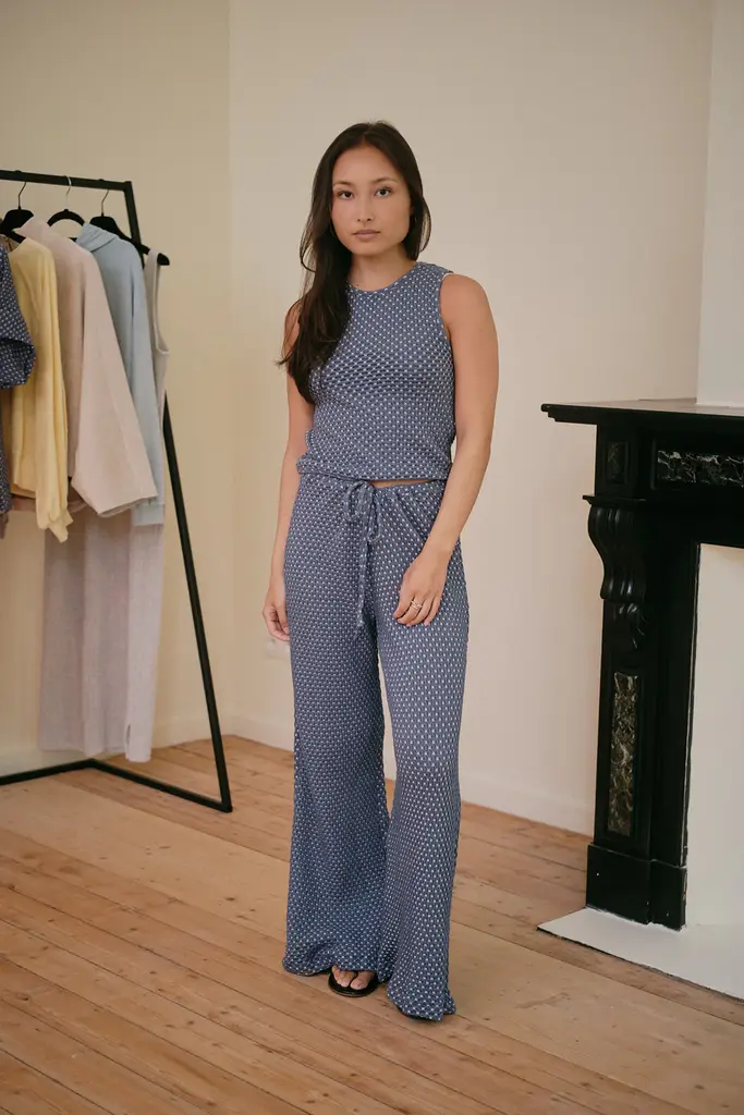 Love Sundaily Bun Bun Pants - Jacquard Blue/White