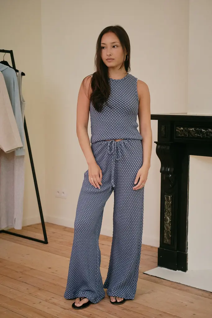 Love Sundaily Bun Bun Pants - Jacquard Blue/White