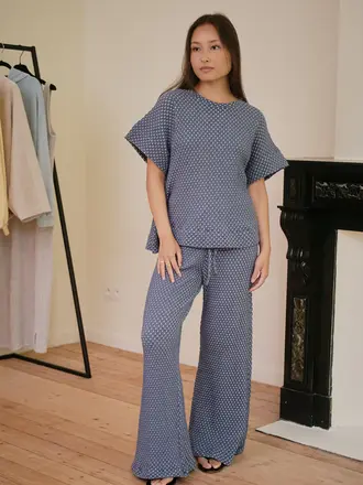 Love Sundaily Valma T-Shirt - Jacquard Blue/White