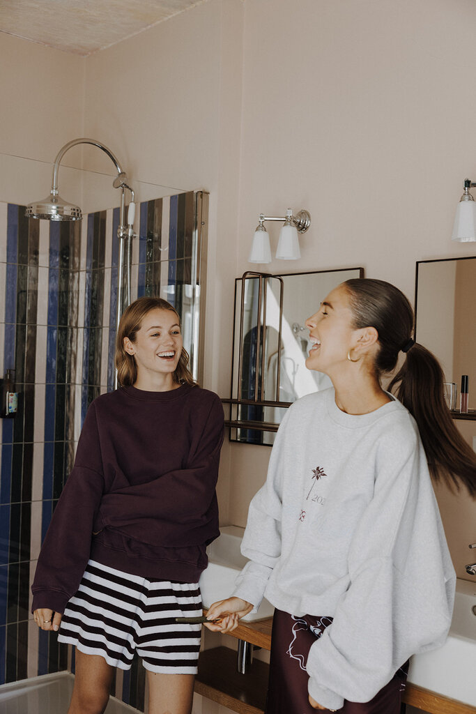 Cou Cou Collection Joseph Sweater - Light Grey/Palmtree