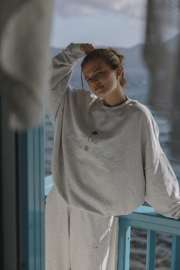 Cou Cou Collection Joseph Sweater - Light Grey/Palmtree