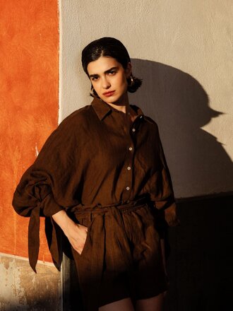 Âme Antwerp Nugget Linen Shirt - Brown