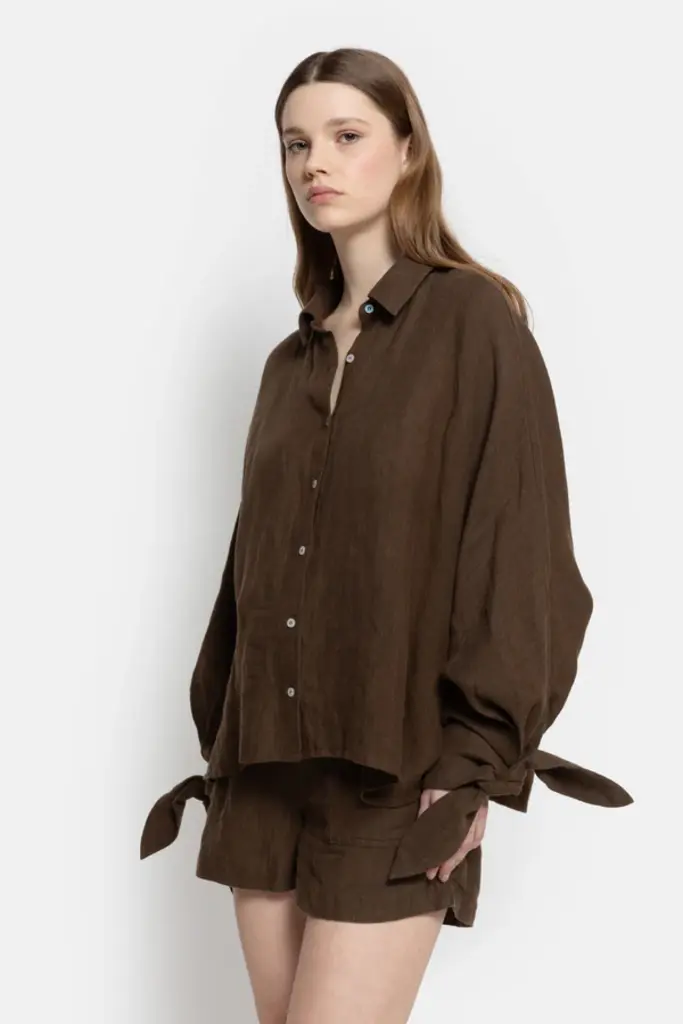 Âme Antwerp Nugget Linen Shirt - Brown