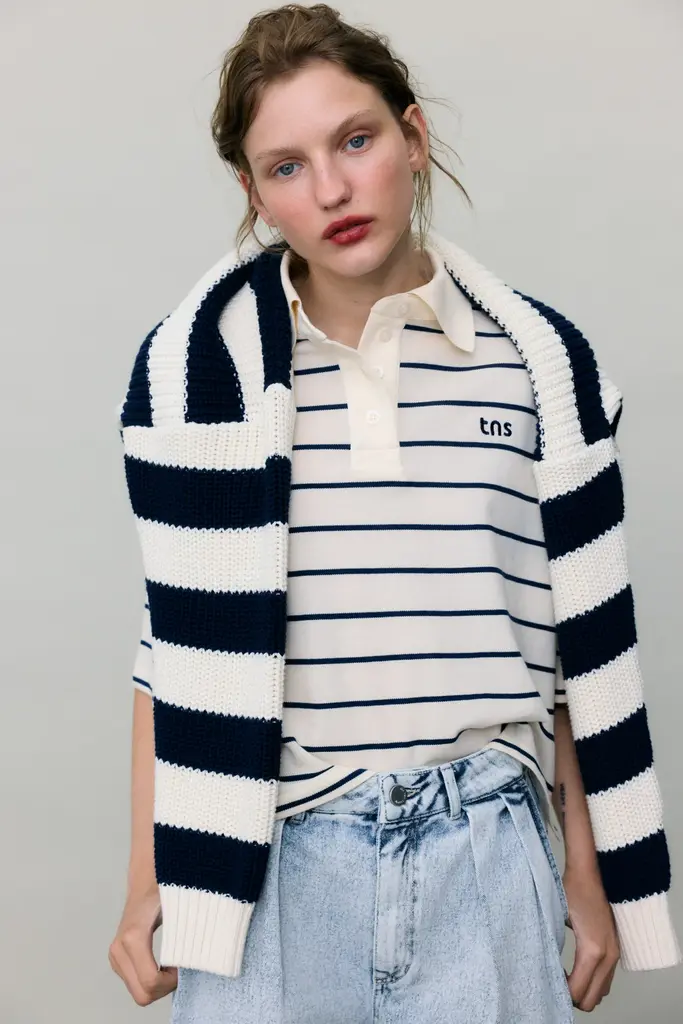 The New Society Acacia Polo - Ecru Stripe