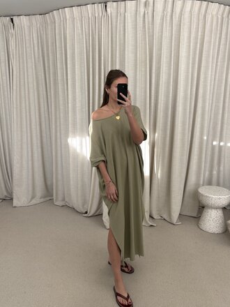 Irenic Maxi Caftan - Celadon Greige/Khaki