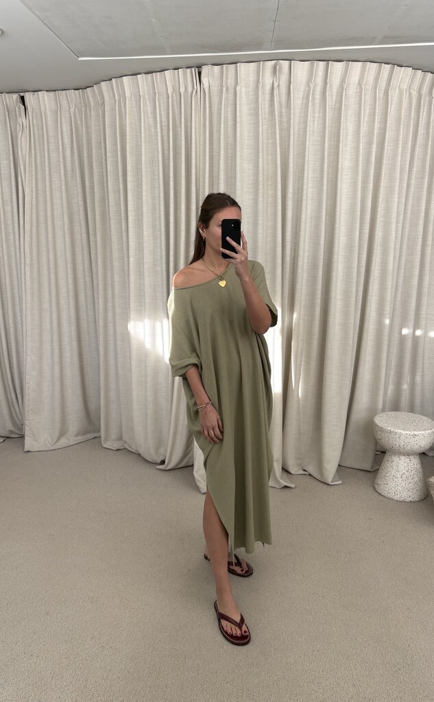 Irenic Maxi Caftan - Celadon Greige/Khaki