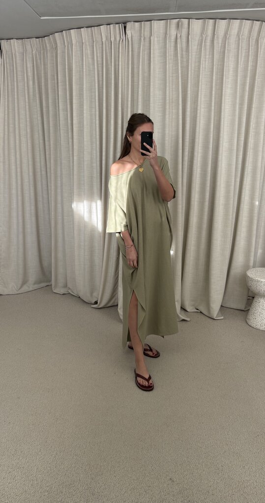 Irenic Maxi Caftan - Celadon Greige/Khaki