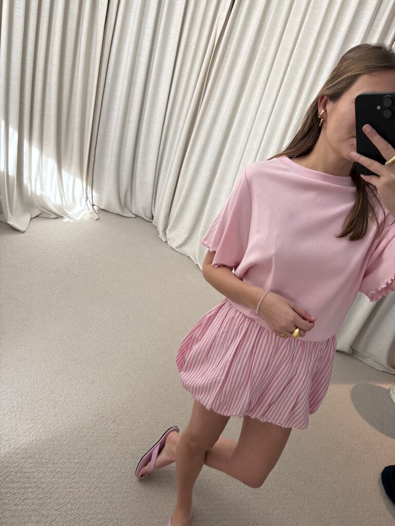 Rae Bubble Skirt - Pink/White Stripe