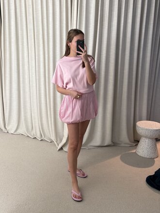 Rae Bubble Skirt - Pink/White Stripe