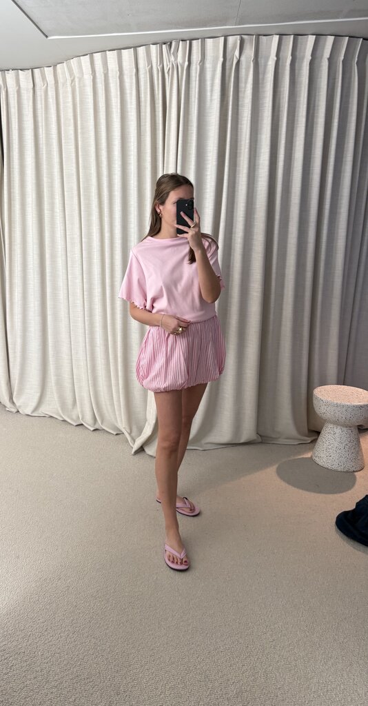 Rae Bubble Skirt - Pink/White Stripe