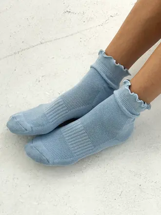 Le Bon Shoppe Ruffled Hugger Crew Socks - Periwinkle/Red