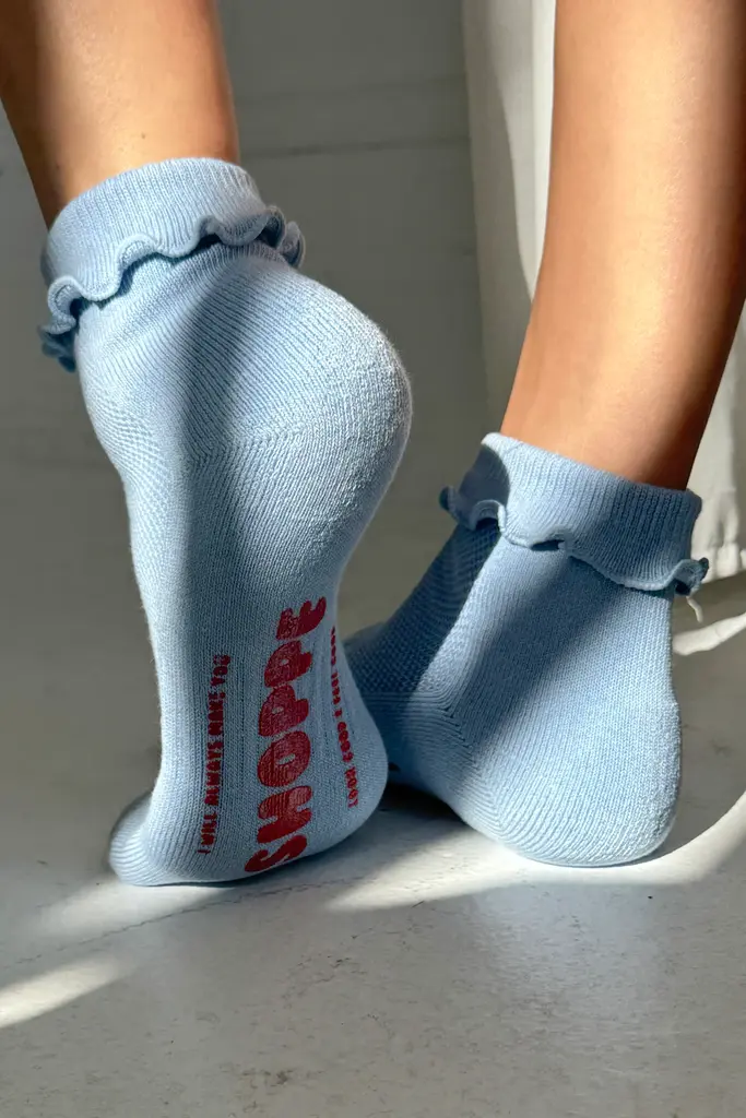 Le Bon Shoppe Ruffled Hugger Crew Socks - Periwinkle/Red