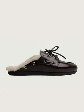 Posa Boat Loafer Mule Fur - Burgundy