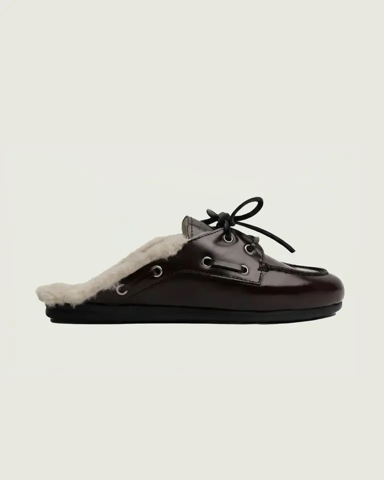 Posa Boat Loafer Mule Fur - Burgundy