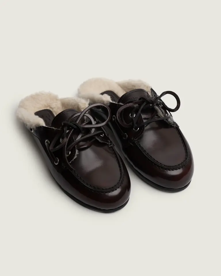Posa Boat Loafer Mule Fur - Burgundy