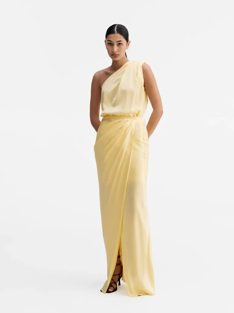 Ahlvar Gallery Ella Satin Wrap Dress - Light Yellow