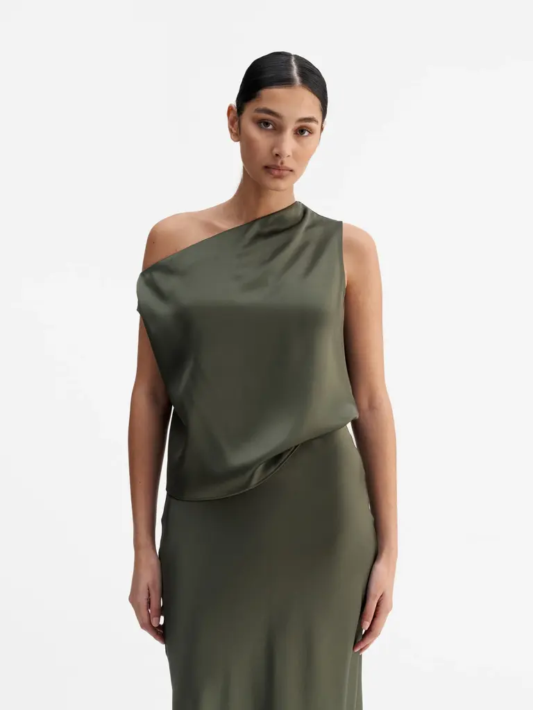 Ahlvar Gallery Lacy Satin Tank Top - Olive Green
