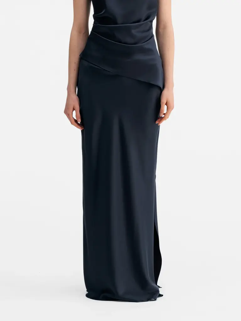 Ahlvar Gallery Hana Long Logo Skirt - Blue Grey