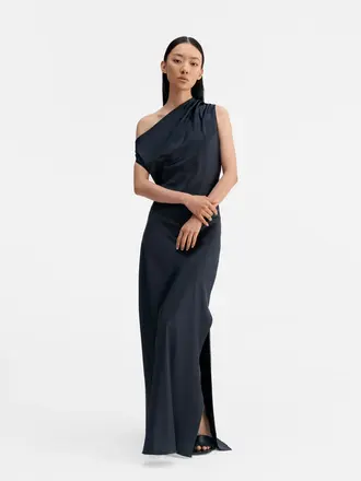 Ahlvar Gallery Lacy Satin Dress - Blue Grey