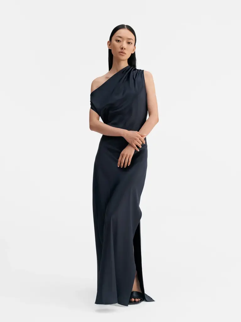 Ahlvar Gallery Lacy Satin Dress - Blue Grey