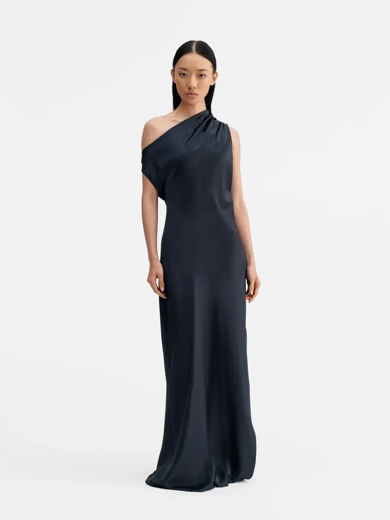 Ahlvar Gallery Lacy Satin Dress - Blue Grey