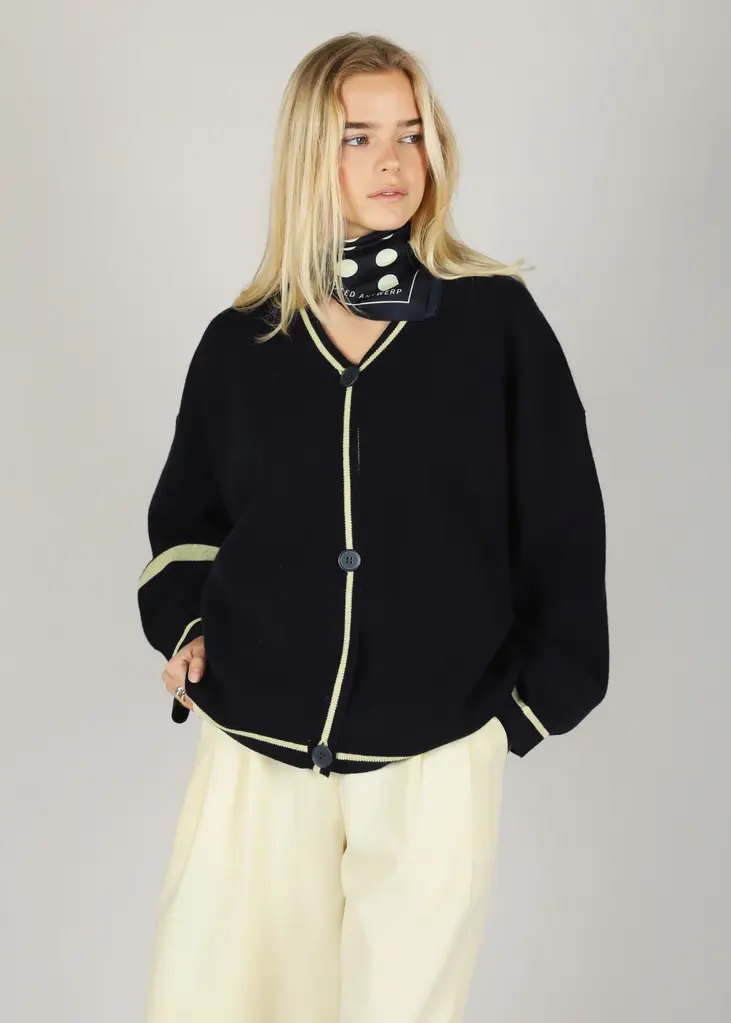 NOTED Benny cardigan - Butter yellow/ dark blue