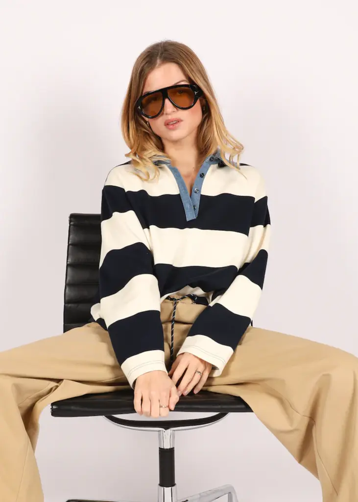 NOTED Auric polo - Denim blue/ ivory