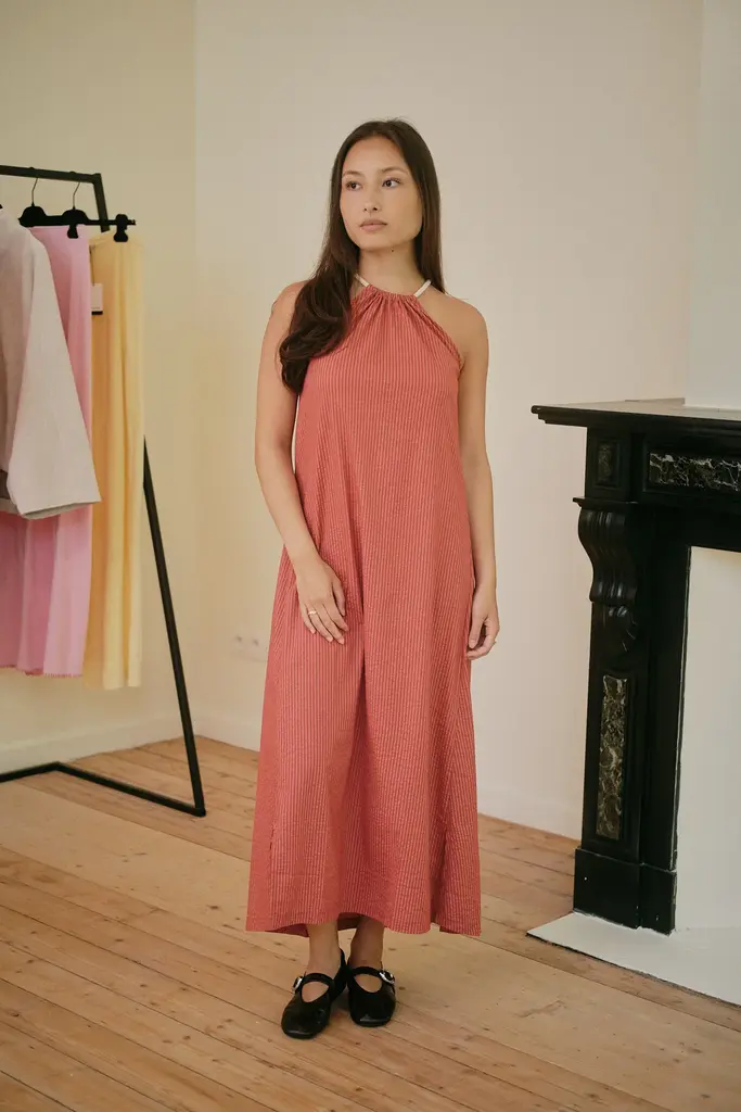 Love Sundaily Blair Dress Seersucker - Stripe Pink