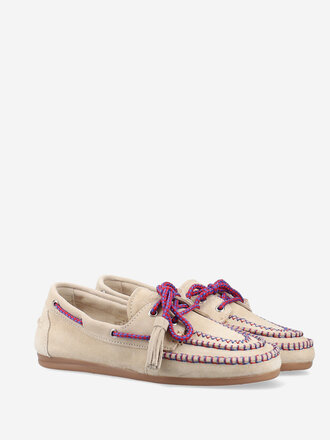 Posa Boat Loafer Fringe - Coloured Stitch - Light Taupe
