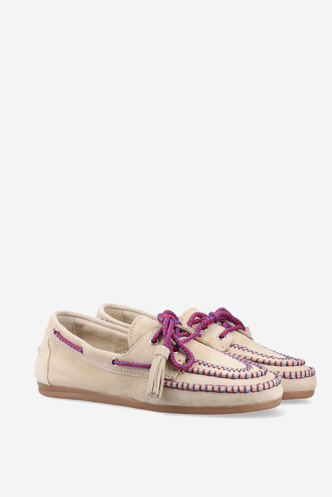 Posa Boat Loafer Fringe - Coloured Stitch - Light Taupe