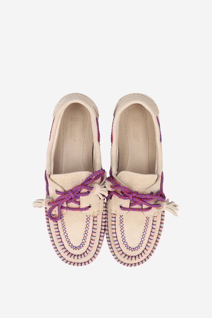 Posa Boat Loafer Fringe - Coloured Stitch - Light Taupe
