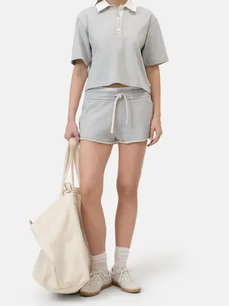 Closed Cropped Rugby Shirt - Light Grey Melange