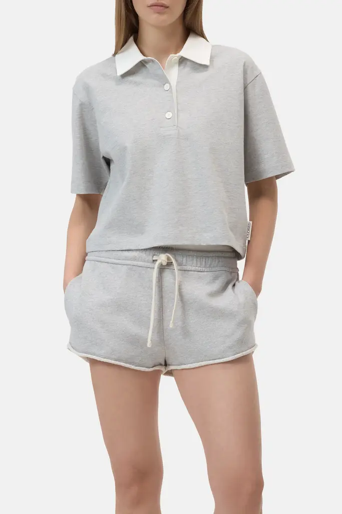 Closed Cropped Rugby Shirt - Light Grey Melange